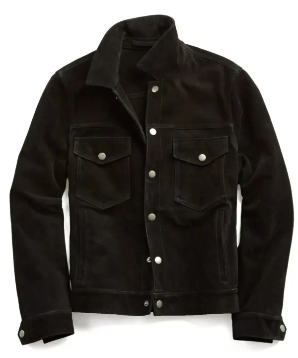 Product Image for "Men's Black Suede Trucker Leather Jacket" for "https://urbanleatherjackets.au/"