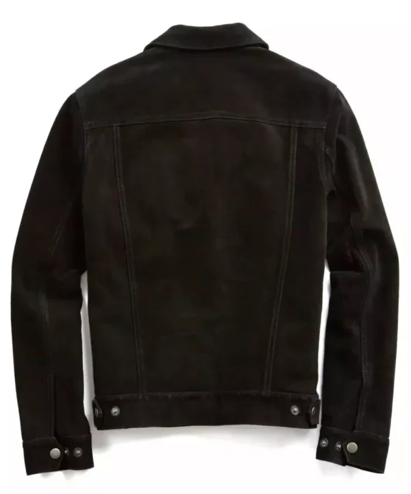 Men's Black Suede Trucker Leather Jacket - Image 2